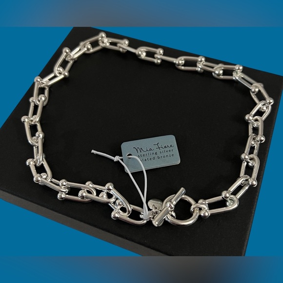 Mia Fiore Necklace Sterling Silver Plated Bronze Made In Italy U Line New - Picture 3 of 16